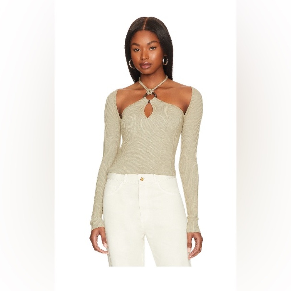 House of Harlow x Revolve Vella O Ring Halter Tie Top in Light Sage. Size Medium